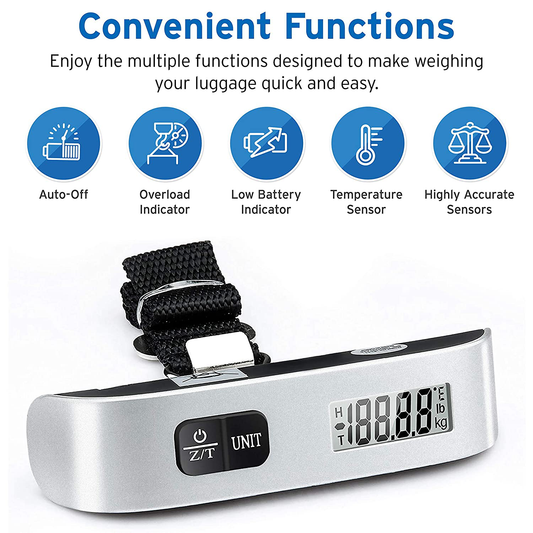 Etekcity Luggage Scale, Digital Portable Handheld Suitcase Weight for Travel with Rubber Paint, Temperature Sensor, 110 Pounds, Battery Included
