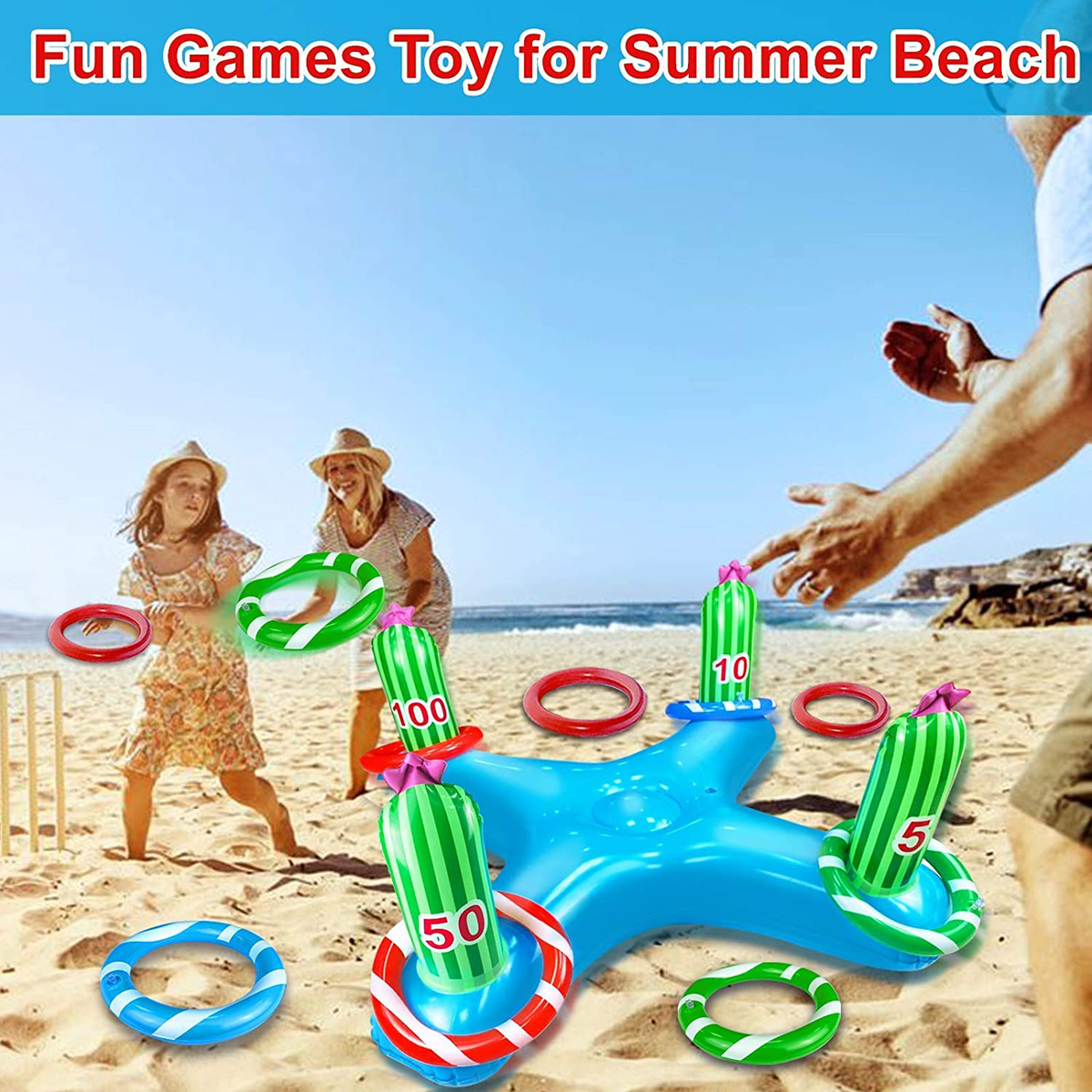 Inflatable Pool Toys Large Pool Cactus Ring Toss Games, Floating Swimming Pool Toy for Kids Teens Summer Beach Backyard Outdoor Water Play Family Party Pool Accessories(44 x44x 18.5 inch)