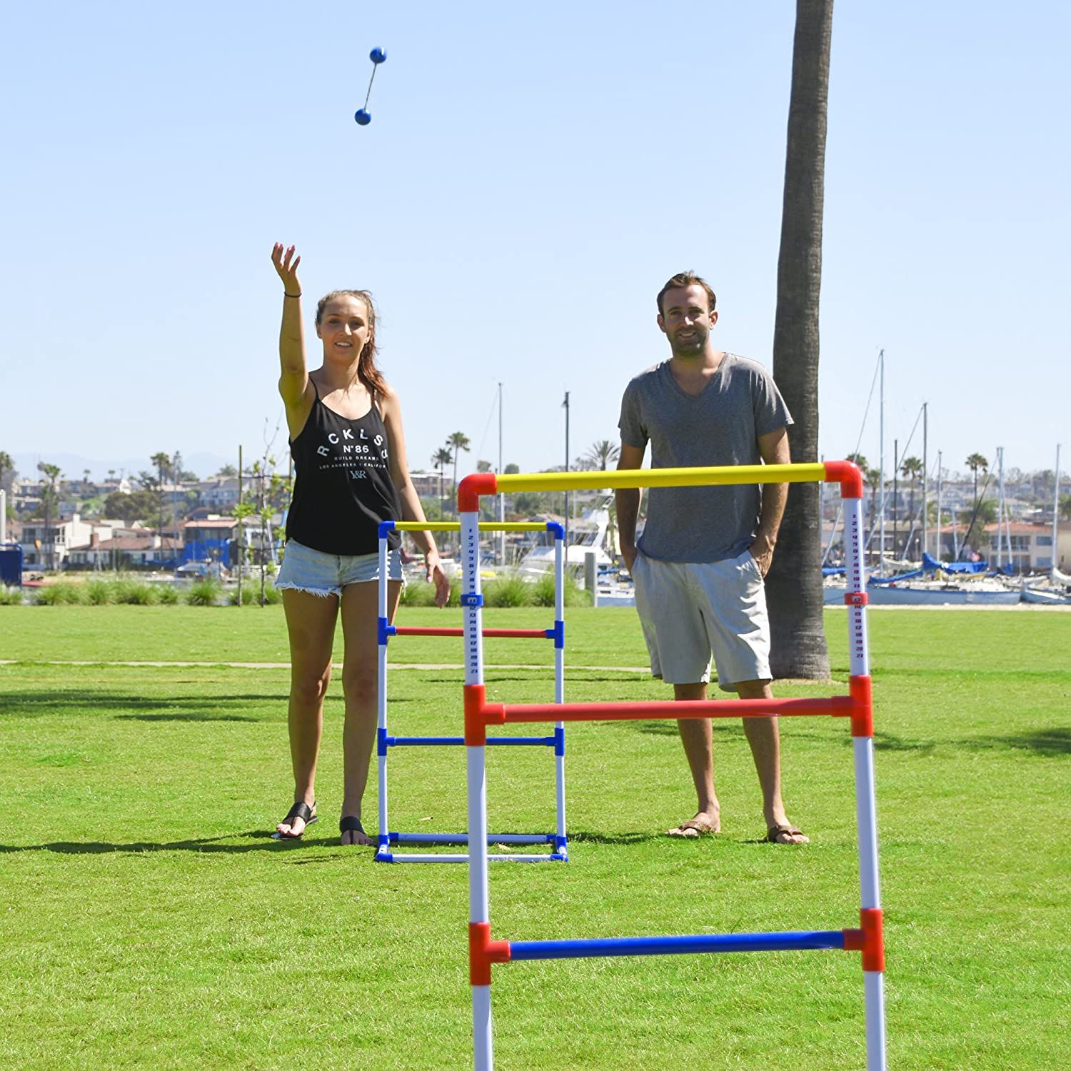 GoSports Premium Ladder Toss Outdoor Game Set with 6 Bolo Balls, Travel Carrying Case and Score Trackers - Choose Between Standard and Giant Size Sets