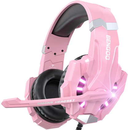 BENGOO G9000 Stereo Gaming Headset for PS4 PC Xbox One PS5 Controller, Noise Cancelling Over Ear Headphones with Mic, LED Light, Bass Surround, Soft Memory Earmuffs for Laptop Mac - Green