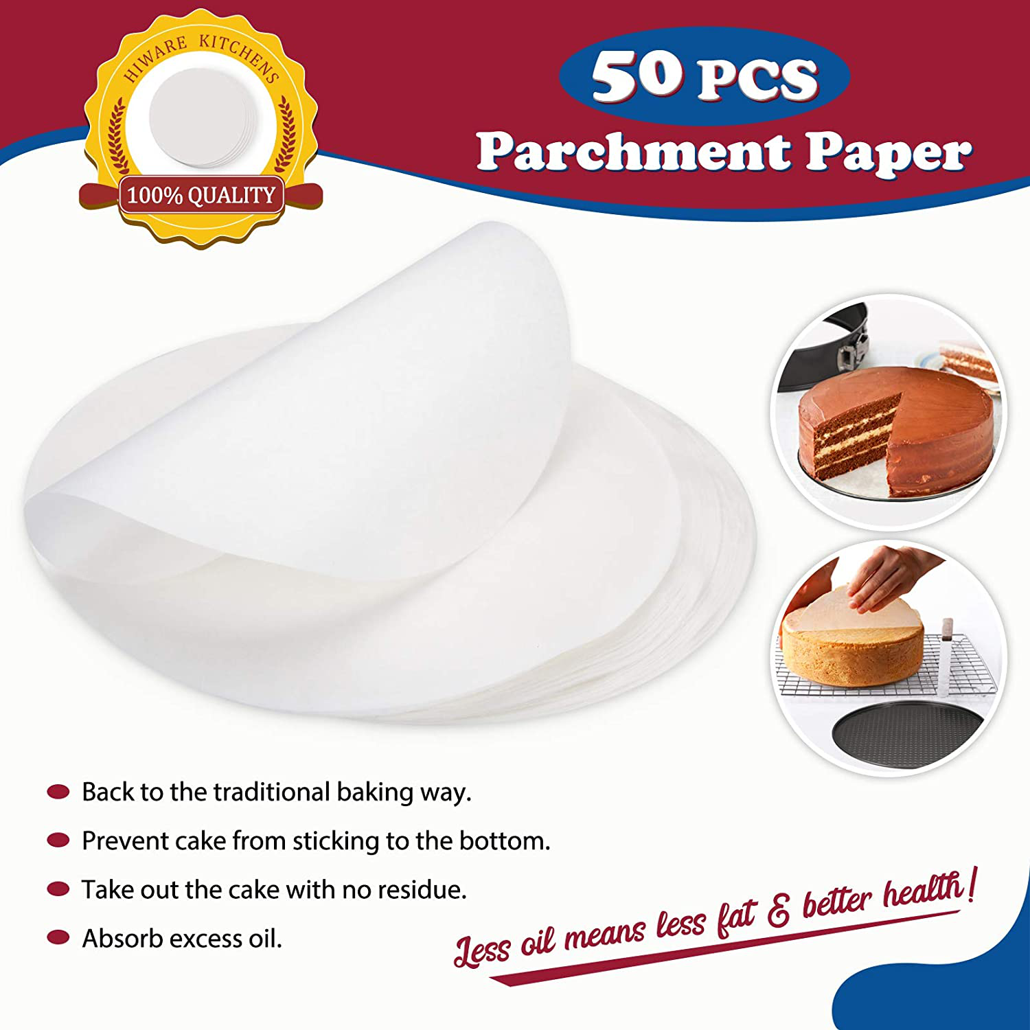 Hiware 10 Inch Non-stick Springform Pan with Removable Bottom / Leakproof Cheesecake Pan with 50 Pcs Parchment Paper