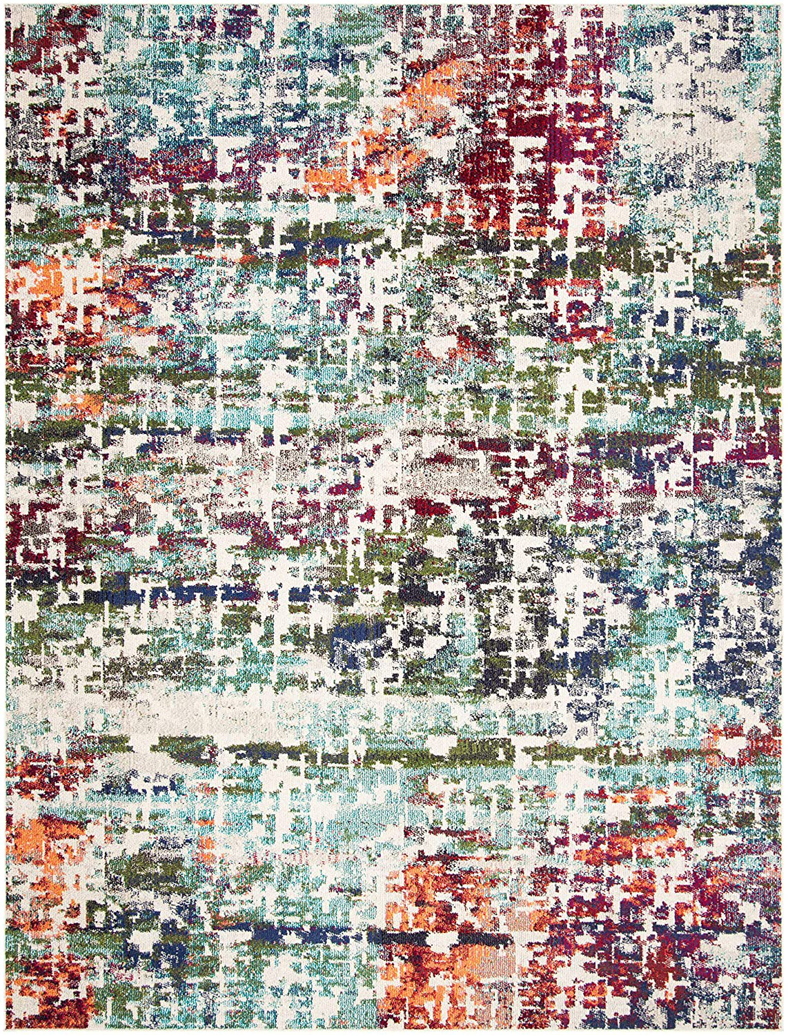 Safavieh Madison Collection MAD469B Modern Abstract Non-Shedding Living Room Bedroom Area Rug, 5' x 5' Square, Cream / Blue