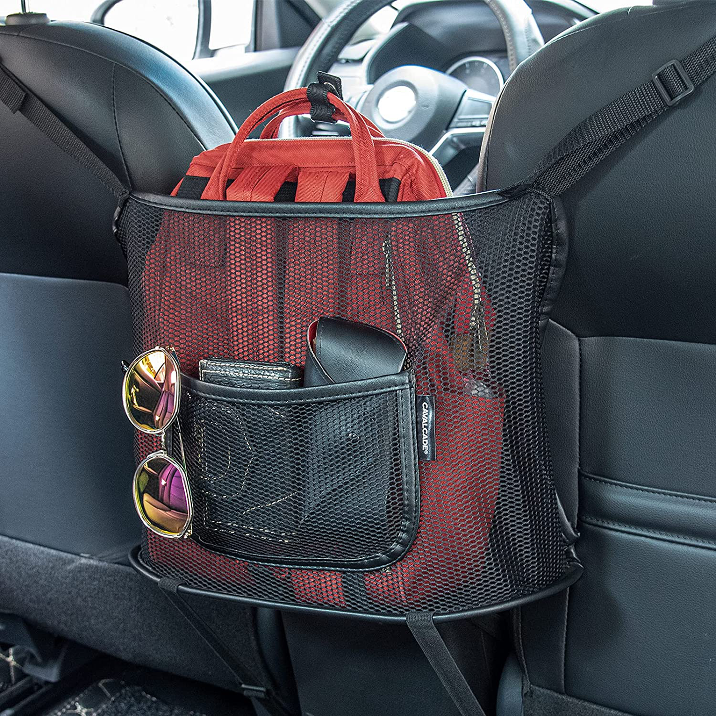 Cavalcade Car Net Pocket, Back Seat Mesh Organizer, Automotive Console Handbag Holder, Netting Pouch Storage Bag for Car, Barrier of Backseat Pet Kids, Black