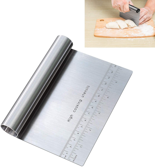 Pro Dough Pastry Scraper/Cutter/Chopper Stainless Steel Mirror Polished with Measuring Scale Multipurpose- Cake, Pizza Cutter - Pastry Bread Separator Scale Knife (1)