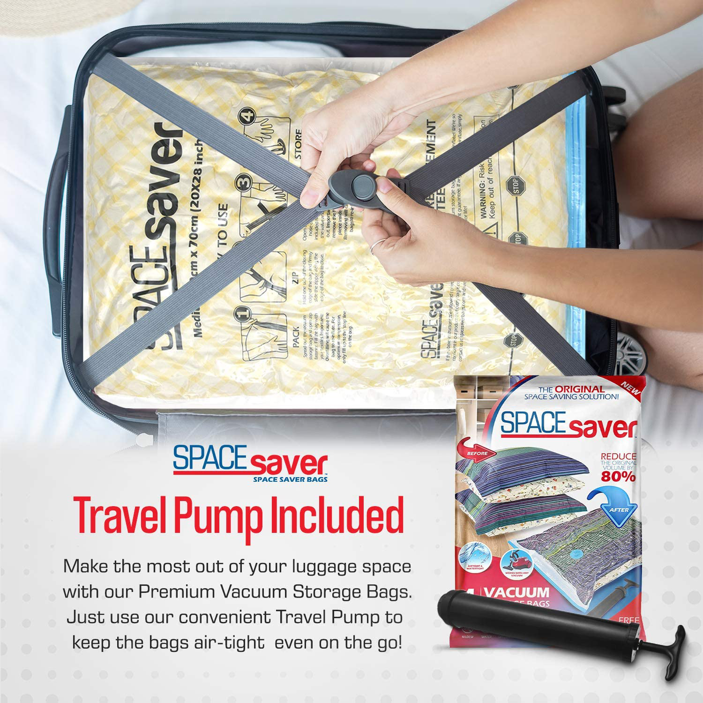 Spacesaver Premium Vacuum Storage Bags. 80% More Storage! Hand-Pump for Travel! Double-Zip Seal and Triple Seal Turbo-Valve for Max Space Saving! (Small 6 Pack)