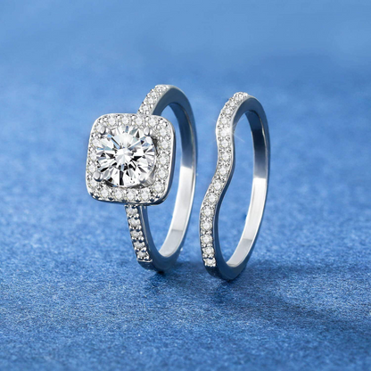 Women's 18K White Gold Plated CZ 2-In-1 Halo Eternity Ring 