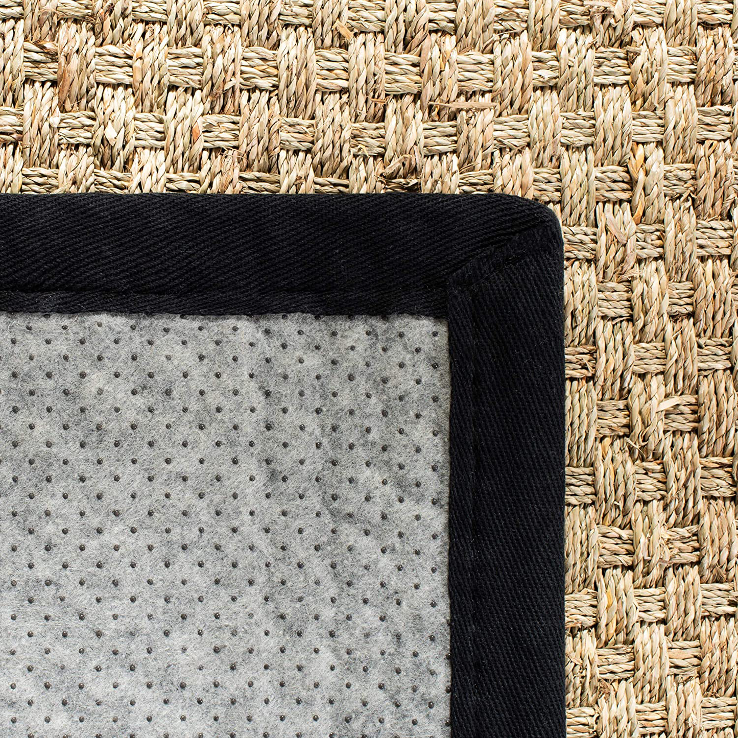 Safavieh Natural Fiber Collection NF114E Border Basketweave Seagrass Area Rug, 3' x 5', Blue