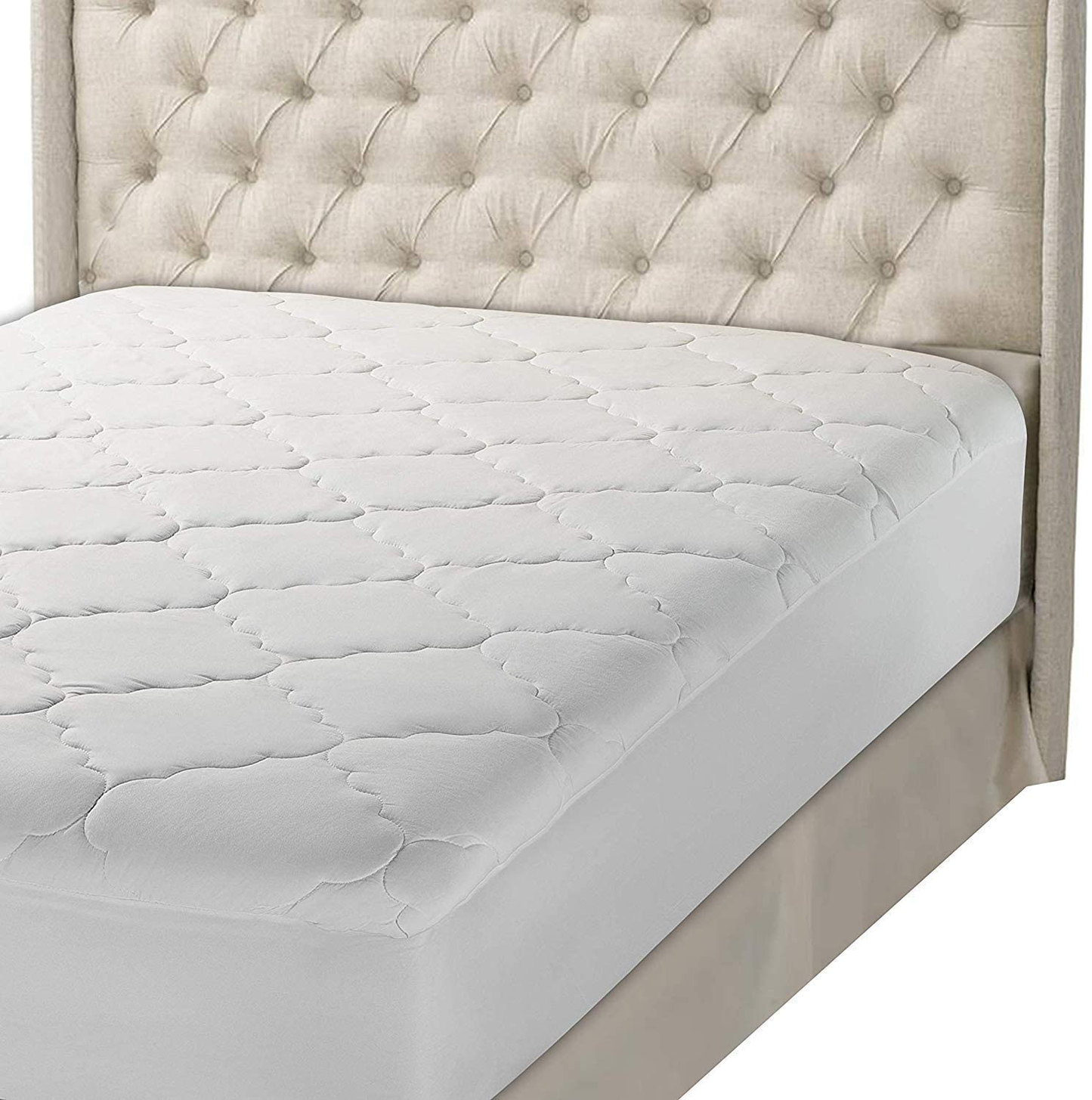 Micropuff Queen Mattress Pad Cover Fitted Quilted - Plush Down Alternative Fiber Fill Breathable Only Quality Fabrics Used Bed Protector - Deep Pocket Stretches up to 18" (Queen Size 60x80)