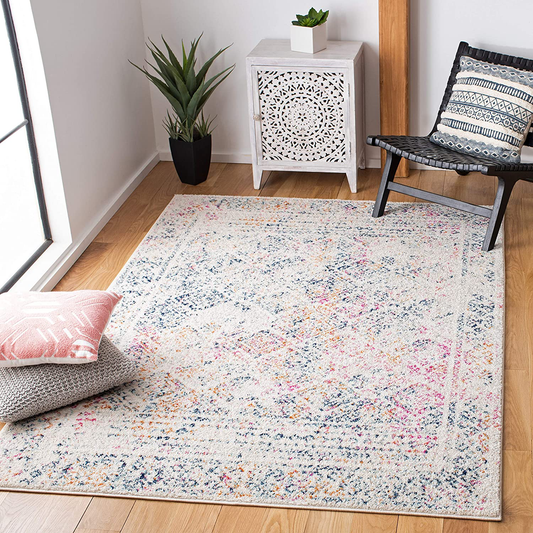 Safavieh Tulum Collection TUL264D Moroccan Boho Distressed Non-Shedding Stain Resistant Living Room Bedroom Area Rug, 3' x 5', Ivory / Dark Blue