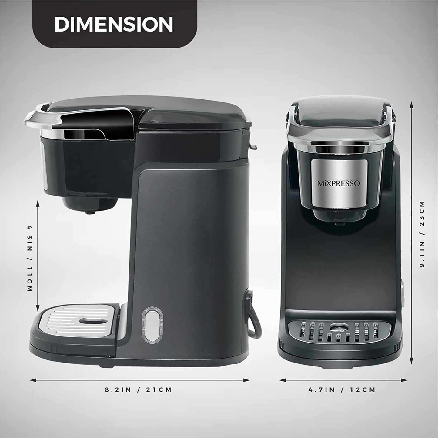 Mixpresso, Single Cup Coffee Maker | Personal Single Serve Coffee Machine, Compatible with KCup | Quick Brew Technology, Programmable Features, One Touch Function (Dark Grey)