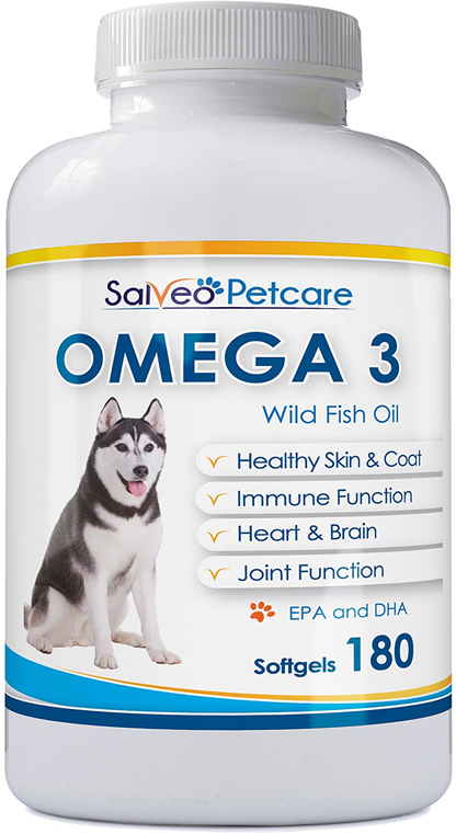 Salveo Petcare Omega 3 Fish Oil for Dogs - Natural Pet Supplement for Shiny Coat - Wild Caught More EPA & DHA Than Salmon Oil - No Fishy Smell or Mess - Ideal for Medium Large Dogs
