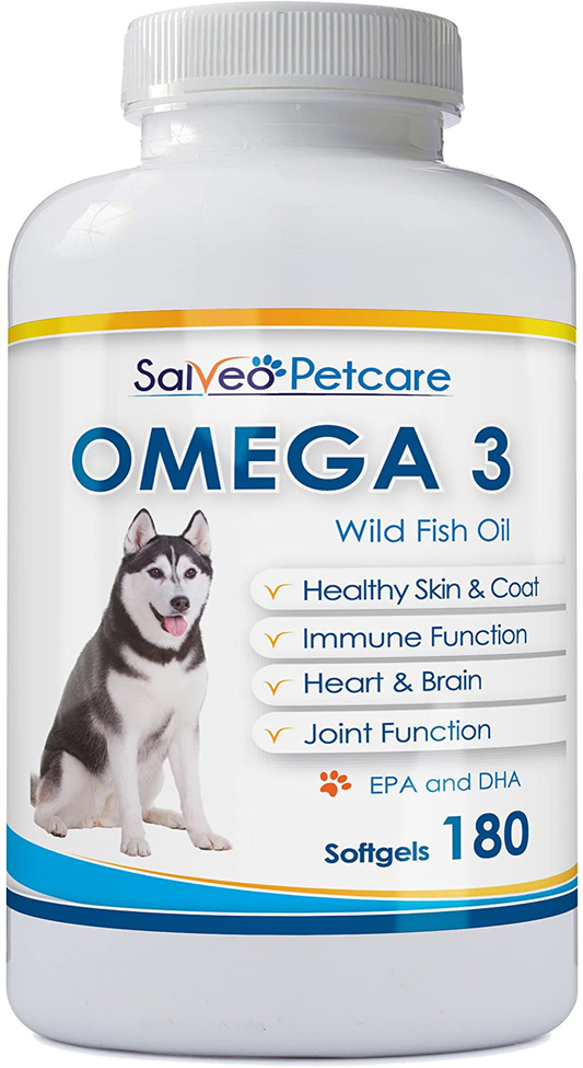 Salveo Petcare Omega 3 Fish Oil for Dogs - Natural Pet Supplement for Shiny Coat - Wild Caught More EPA & DHA Than Salmon Oil - No Fishy Smell or Mess - Ideal for Medium Large Dogs