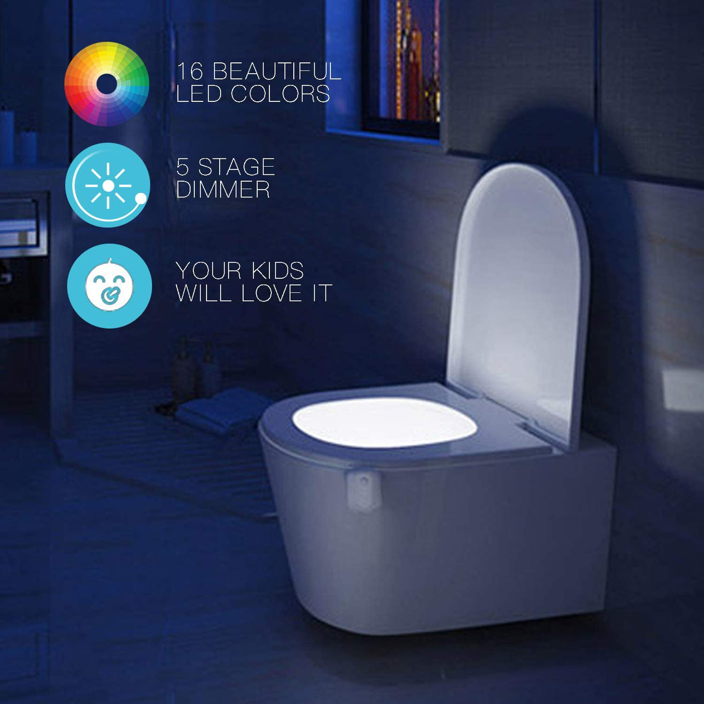 TekSky 16-Color Toilet Night Light, Motion Sensor LED Toilet Bowl Nightlight with IP67 Waterpfroof Design, Perfectly for Bathroom and Gift Idea