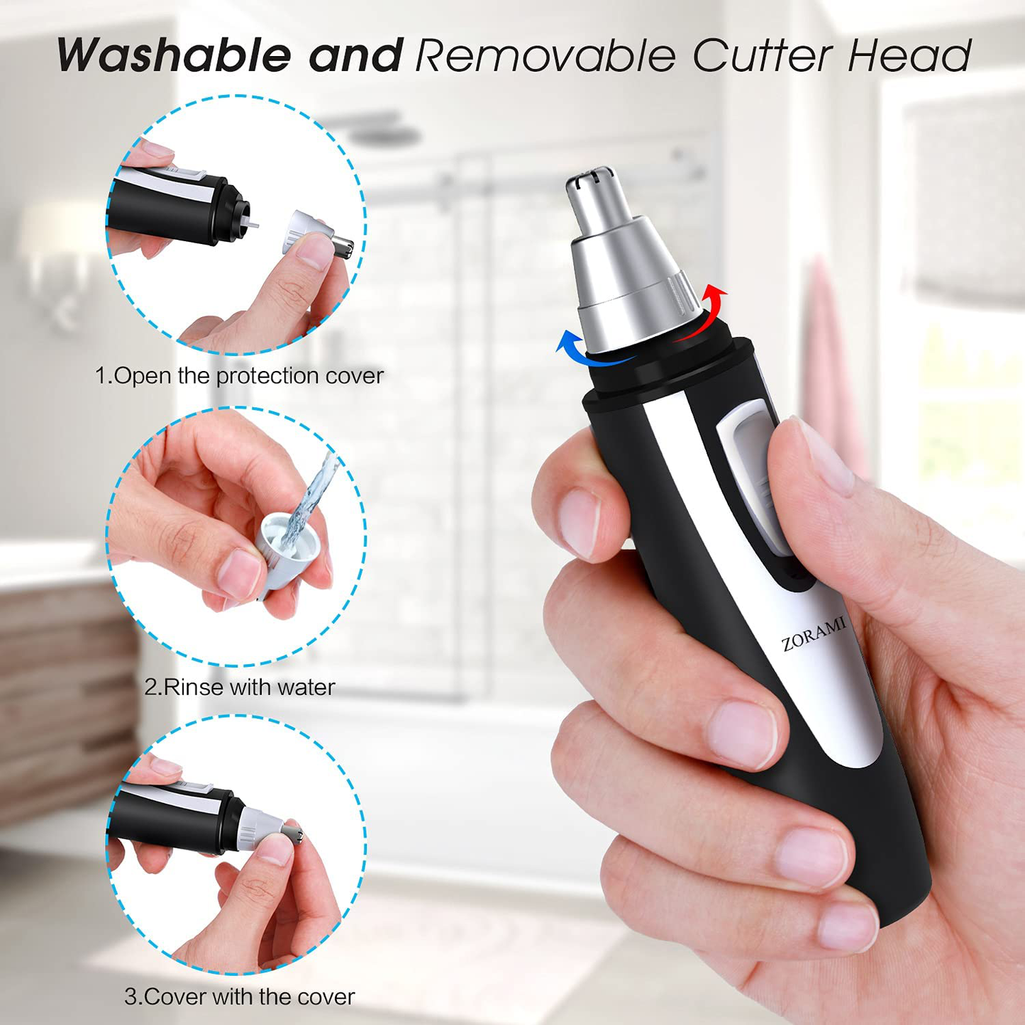 Ear and Nose Hair Trimmer Clipper - 2021 Professional Painless Eyebrow & Facial Hair Trimmer for Men Women, Battery-Operated Trimmer with IPX7 Waterproof, Dual Edge Blades for Easy Cleansing White