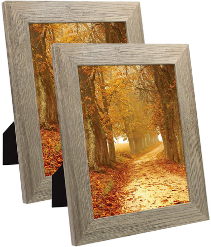 Frametory, Set of 2-8x10 Photo Frame - Brown Grain Color, Wide Moulding Design - Wall Hanger, Back Turn Buttons, Easel Stand - Wall Display or Tabletop Display