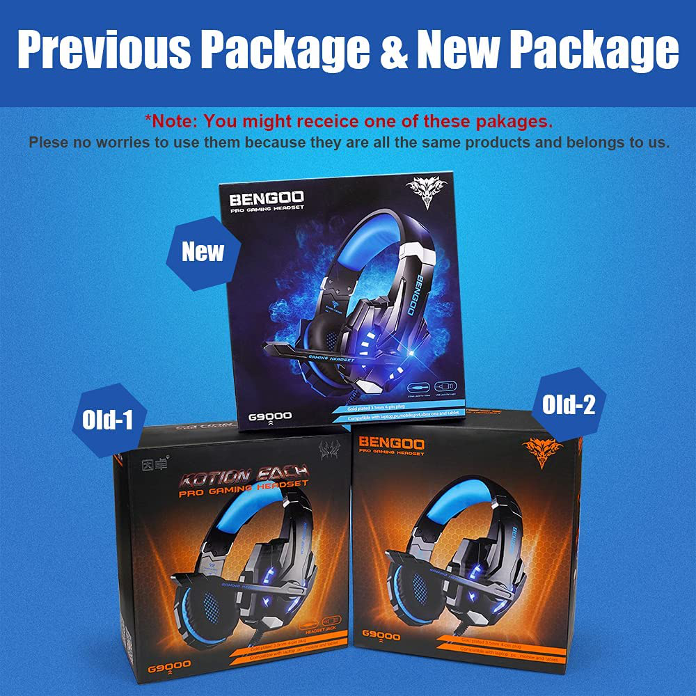 BENGOO G9000 Stereo Gaming Headset for PS4 PC Xbox One PS5 Controller, Noise Cancelling Over Ear Headphones with Mic, LED Light, Bass Surround, Soft Memory Earmuffs for Laptop Mac Nintendo NES Games