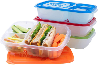 EasyLunchboxes - Bento Lunch Boxes - Reusable 3-Compartment Food Containers for School, Work, and Travel, Set of 4, Classic