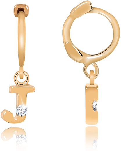 14K Gold Initial Charm Hoop Huggie Earring Handmade Personalized Alphabet Letter CZ Simulated Diamond Cute Hoop Dangle Earrings Gift for Women