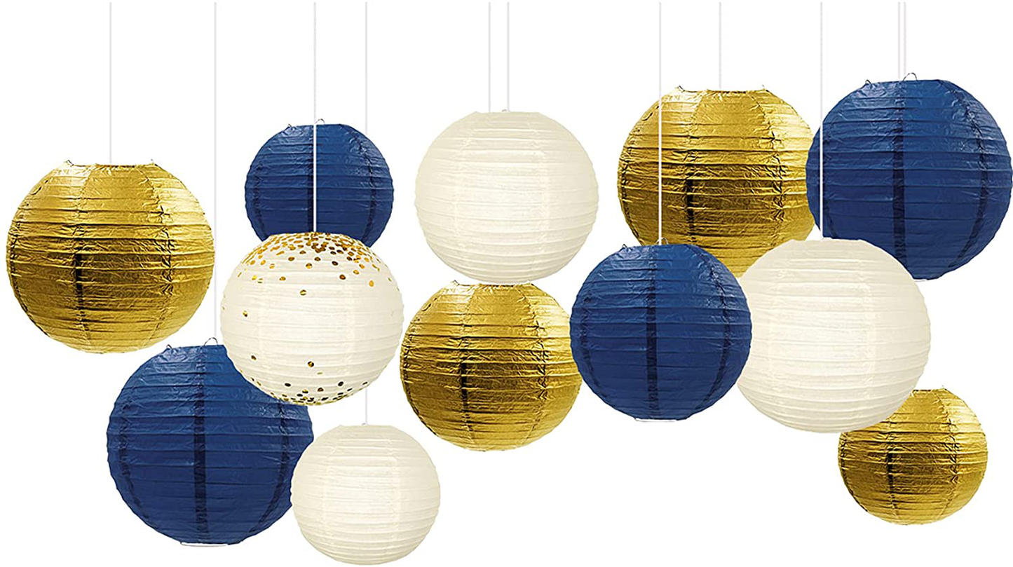 Black & Gold Party Supplies - 12Pcs Black and Gold Metallic Foil Paper Lanterns