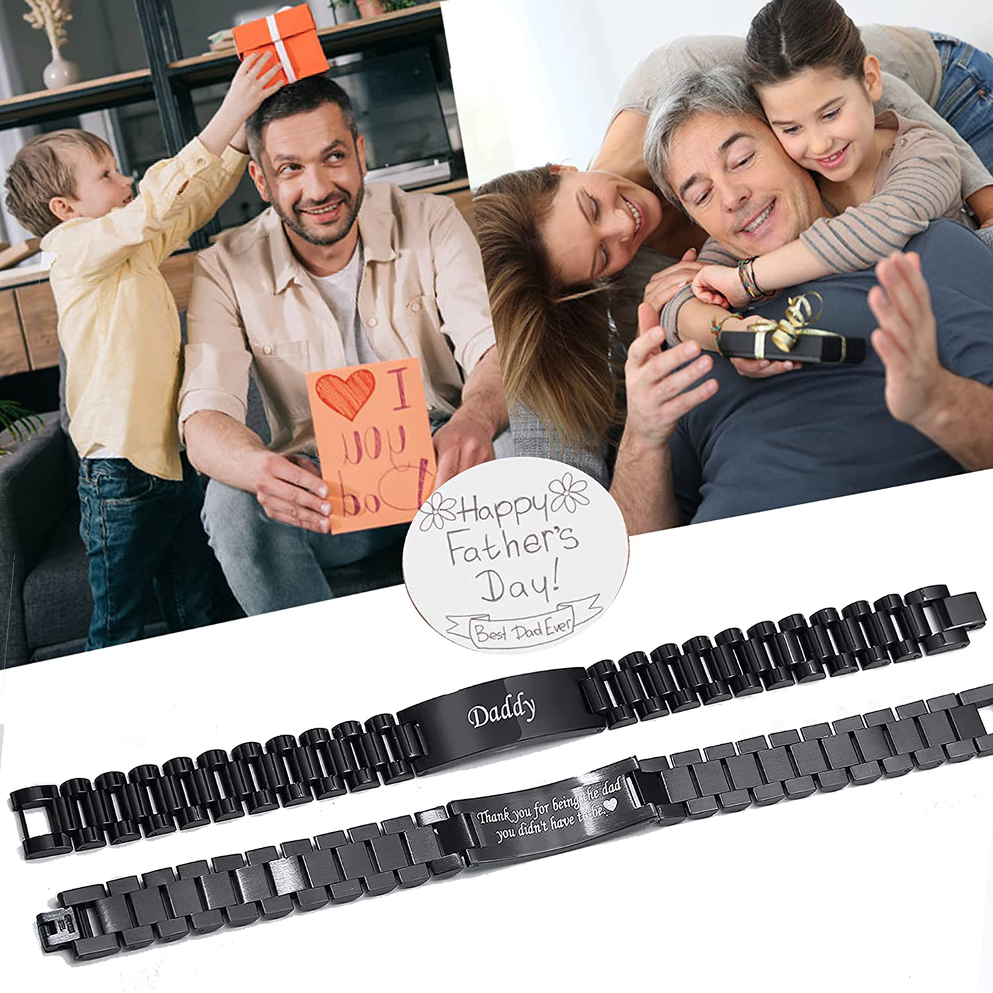 VNOX Masculine Watch Band Stainless Steel Link Bracelet Personalized Engraved DAD Jewelry Gift for Men DAD Father