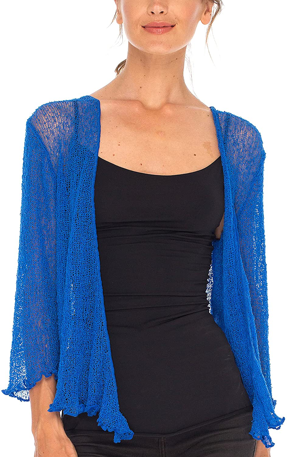 SHU-SHI Womens Sheer Shrug Tie Top Open Front Cardigan Lightweight Knit