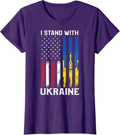 I Stand With Ukraine Flag American USA Flag Support Ukraine T-Shirt