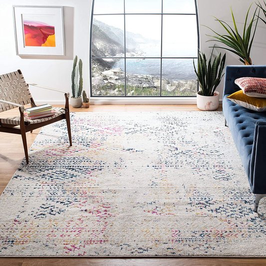Safavieh Tulum Collection TUL272C Moroccan Boho Tribal Non-Shedding Stain Resistant Living Room Bedroom Area Rug, 6' x 9', Ivory / Blue