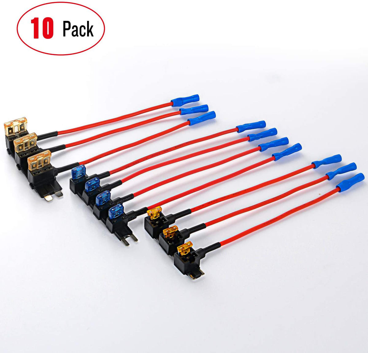 Nilight - 50040R 10 Pack 12V Car Add-a-Circuit Fuse Adapter with Standard and Mini TAP Profile TAP Blade Fuse for Cars Trucks Boats,2 Years Warranty