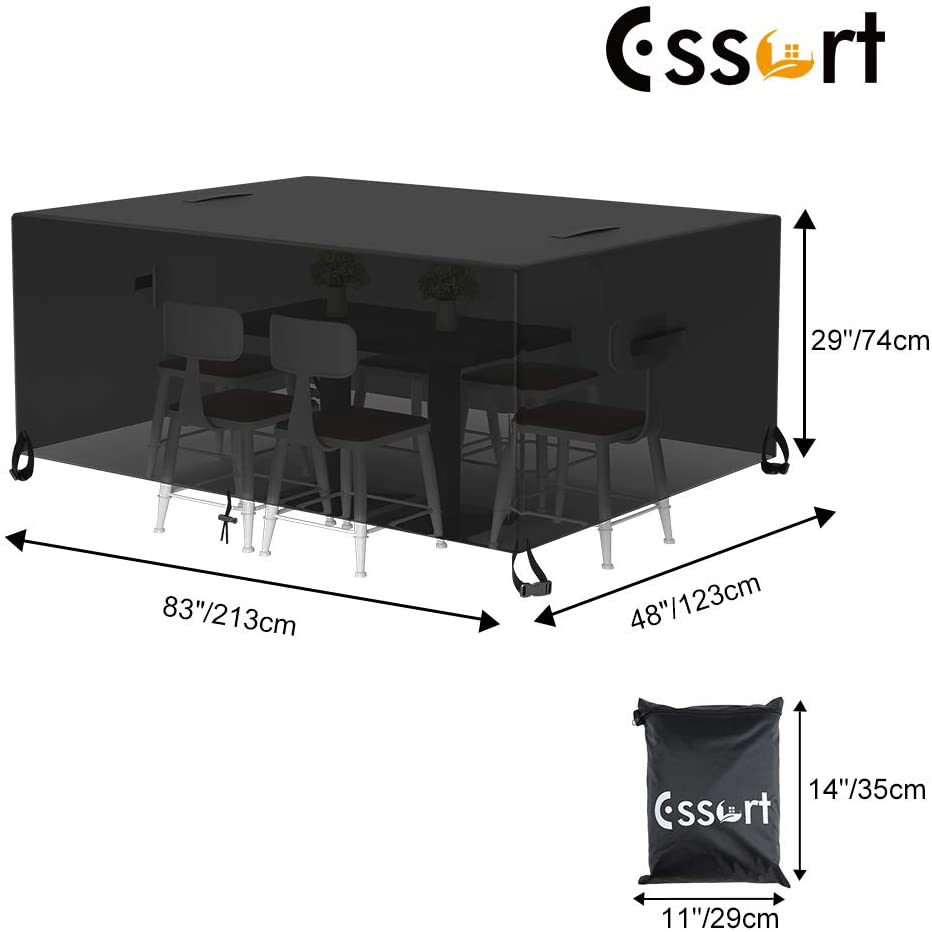 ESSORT Outdoor Furniture Cover Waterproof Patio Table Covers, 4-6 Seats Heavy Duty Windproof Square Garden Table Sofa Cover, UV-Resistan (83.5''x48.4''x29'')