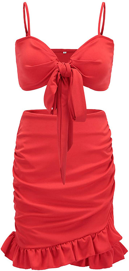 Relipop Women's Strap Crop Top Outfit Two Piece Backless Bandage Bodycon Midi Dress