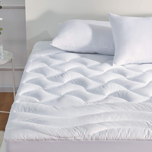 SLEEP ZONE Premium Mattress Pad Cover Cooling Overfilled Fluffy Soft Topper Zone Design Upto 21 inch Deep Pocket with Elastic Skirt, Grey, Queen