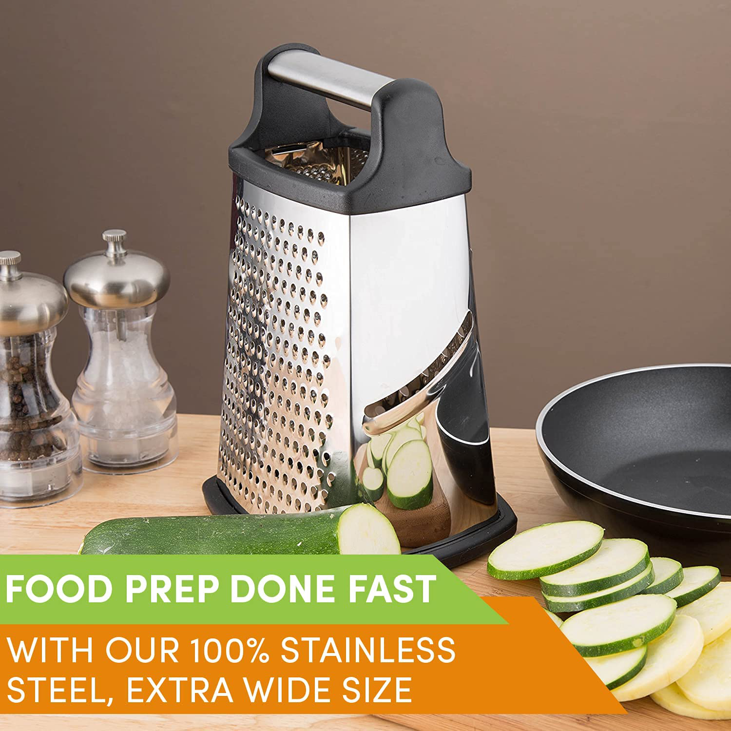 Spring Chef Professional Box Grater, Stainless Steel with 4 Sides, Best for Parmesan Cheese, Vegetables, Ginger, XL Size, Red