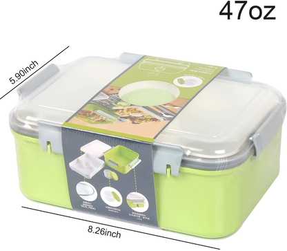 Shopwithgreen Set of 3 Salad Food Storage Container To Go, 47-oz Bento Box with Removable Tray & Dressing Pots, for Lunch, Snacks, School & Travel - Food Prep Storage Containers with Lids
