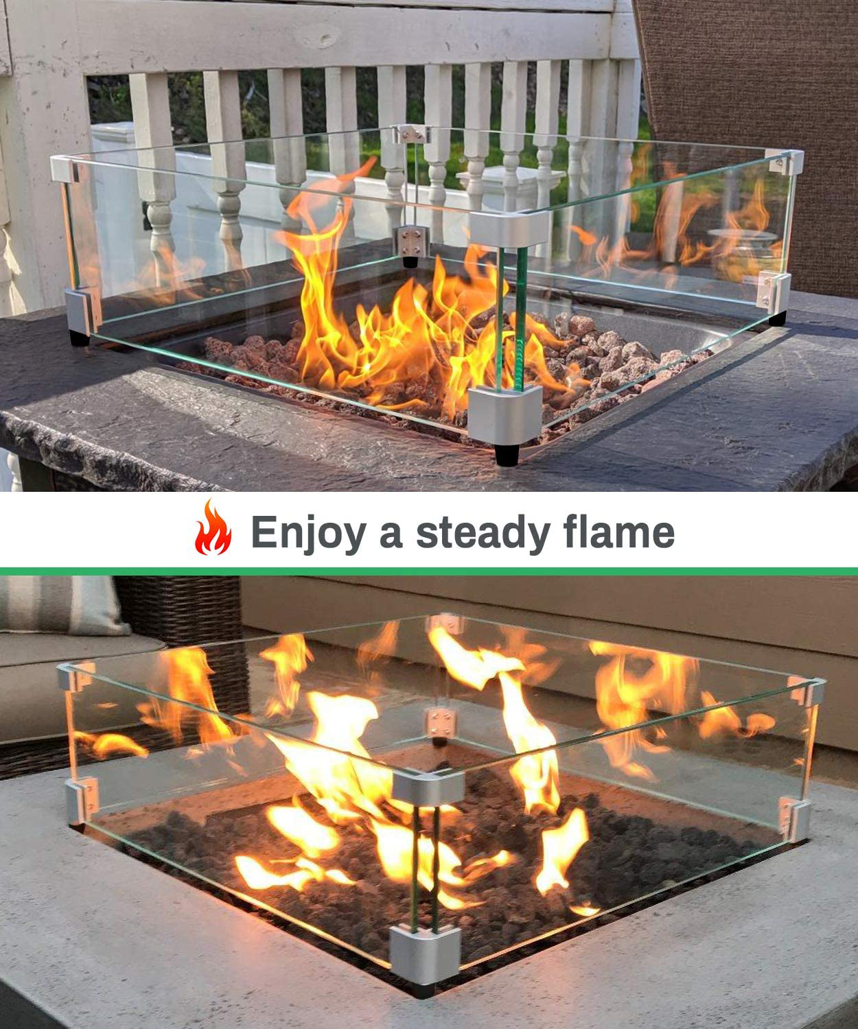 GASPRO 19.5 Inch Square Fire Pit Wind Guard for 28-32 Inch Fire Table and 14 Inch Drop-in Fire Pit Burner Pans, Clear Tempered Glass, 5/16 Inch Thick