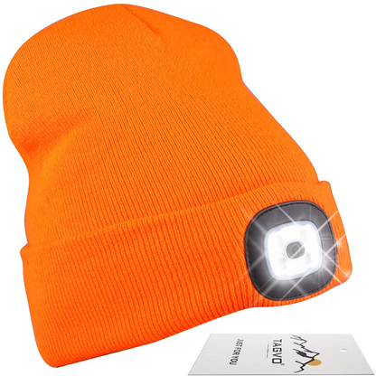 Knitted Unisex Beanie Hat with Light, USB Rechargeable LED Headlamp Flashlight Hat