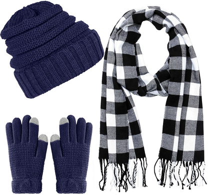 Aneco Winter Warm Knitted Scarf Beanie Hat and Gloves Set Men & Women's Soft Stretch Hat Scarf and Mitten Set