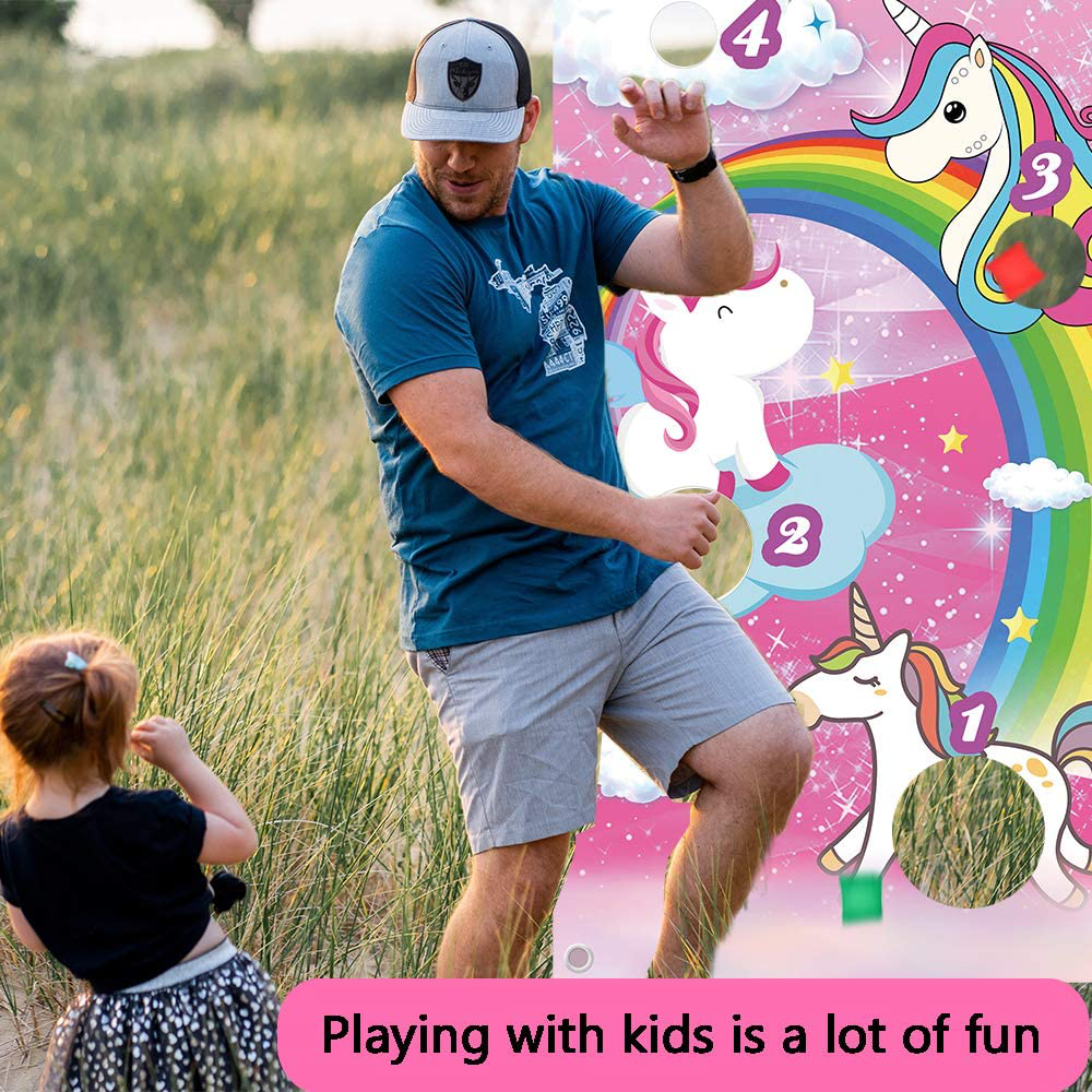 Ushinemi Bean Bag Toss Game for Kids, Unicorn Party Games for Kid Girls, Toss Game Banner with 3 Bean Bags, Indoor Outdoor Lawn Yard Games