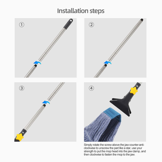 Yocada Looped-End String Wet Mop Heavy Duty Cotton Mop Commercial Industrial Grade Iron Pole Jaw Clamp Floor Cleaning 52in Long