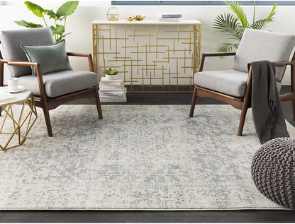 Janine Vintage Medallion Area Rug 5'3" Round Grey
