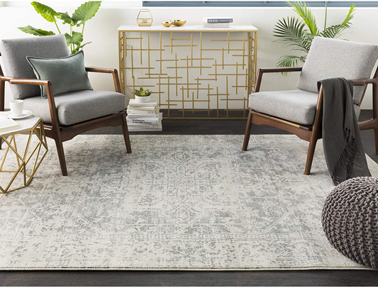 Janine Vintage Medallion Area Rug 5'3" Round Grey
