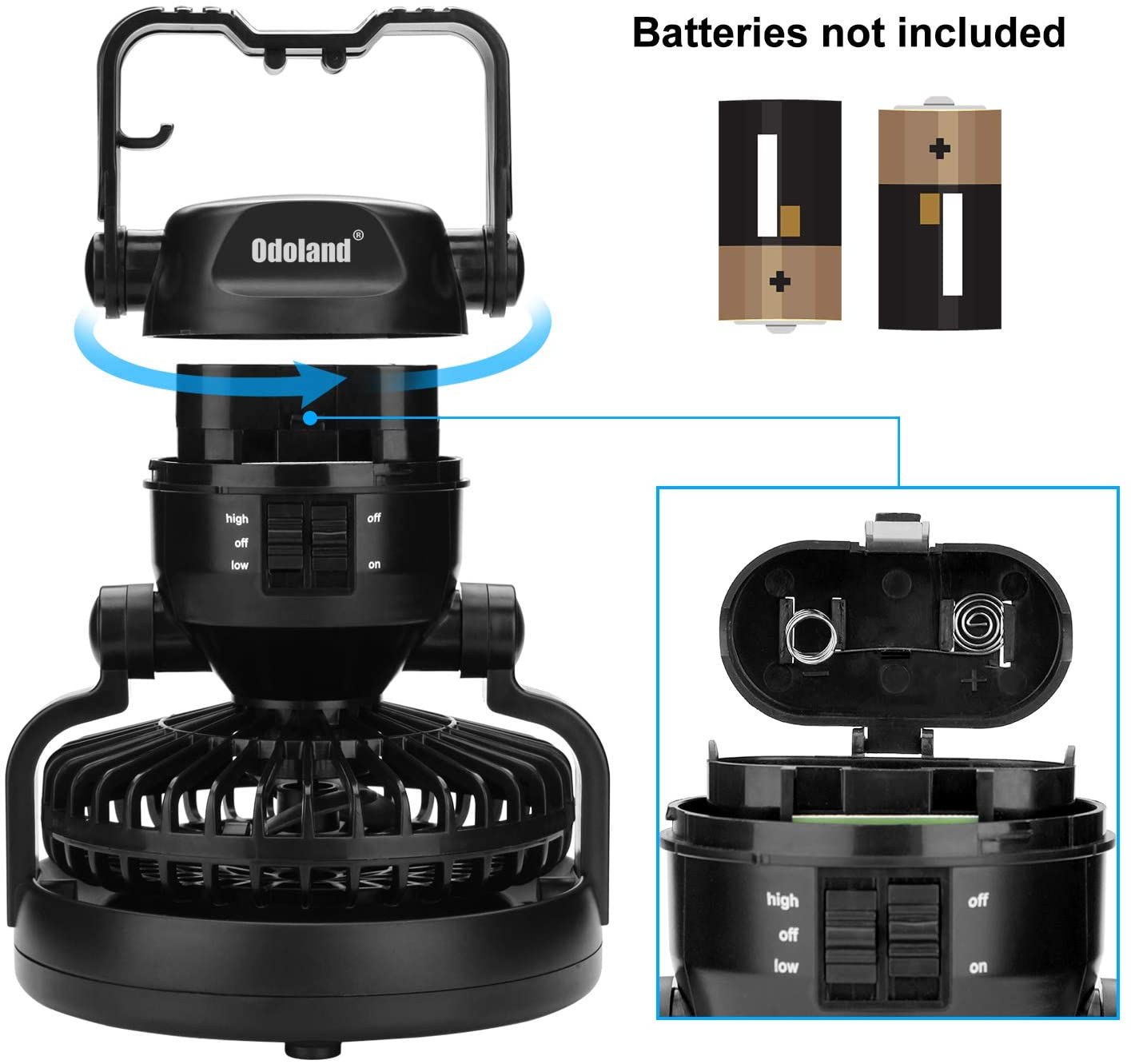 Odoland Portable LED Camping Lantern with Ceiling Fan - Hurricane Emergency Survival Kit