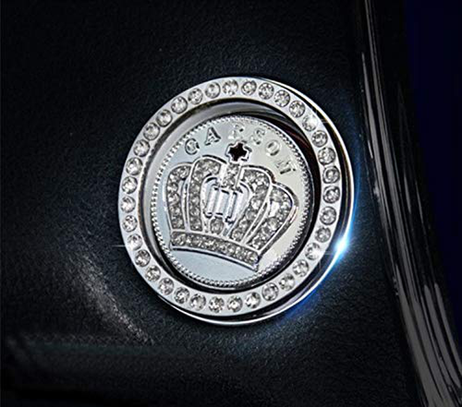 Personality Car Interior Emblem Crystal Ring Sticker,Automotive Parts Start Engine Ignition Button Key & Knobs Key Ignition & Knob Bling Ring, Car Glam Interior Accessory, Unique Women Gift(Silver)