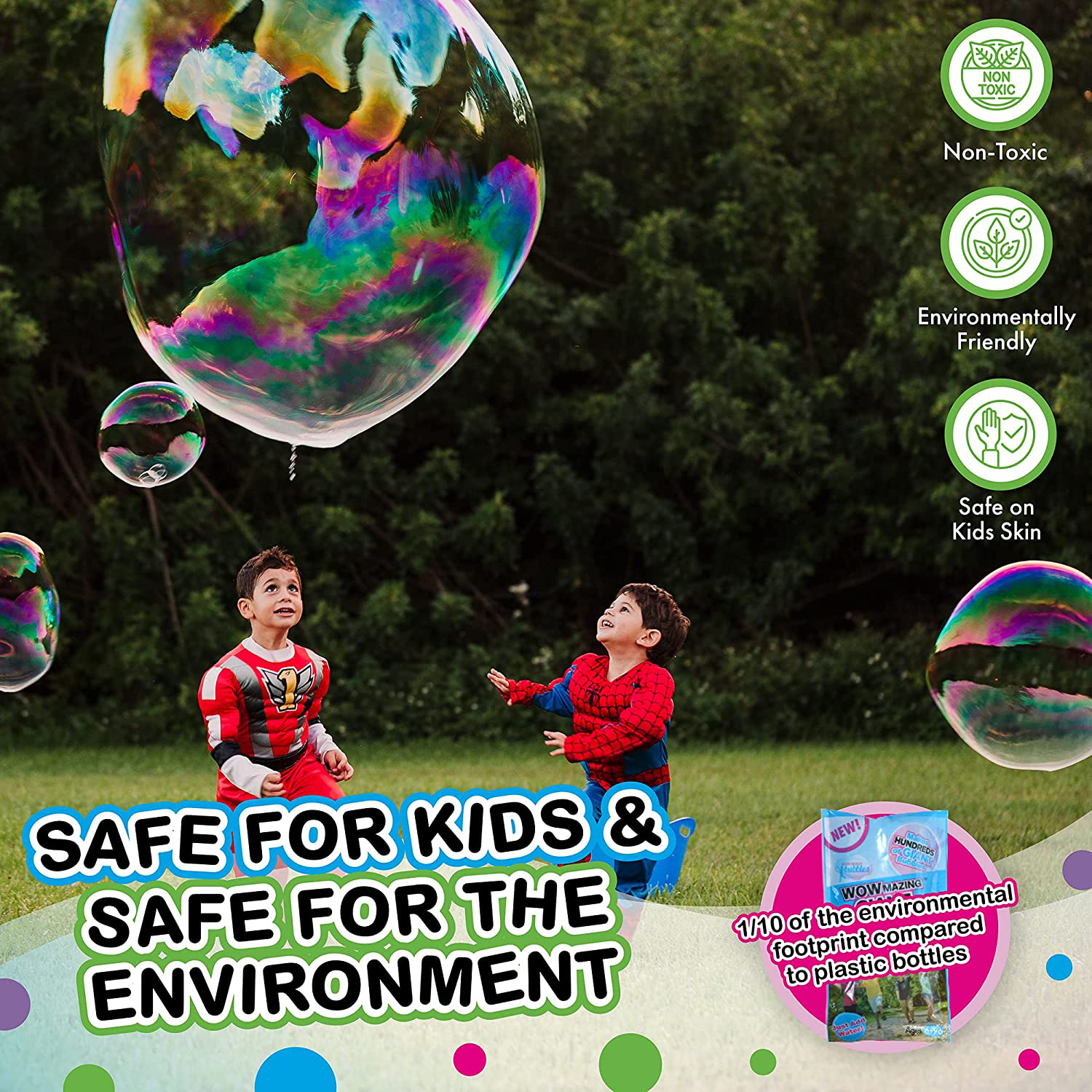 WOWMAZING Giant Bubble Kit: Unicorn - Incl. Wand, 2 Big Bubble Concentrate Pouches and 8 Sun-Activated Magical Stickers | Outdoor Toy for Kids, Girls | Bubbles Made in The USA - Unicorn Kit
