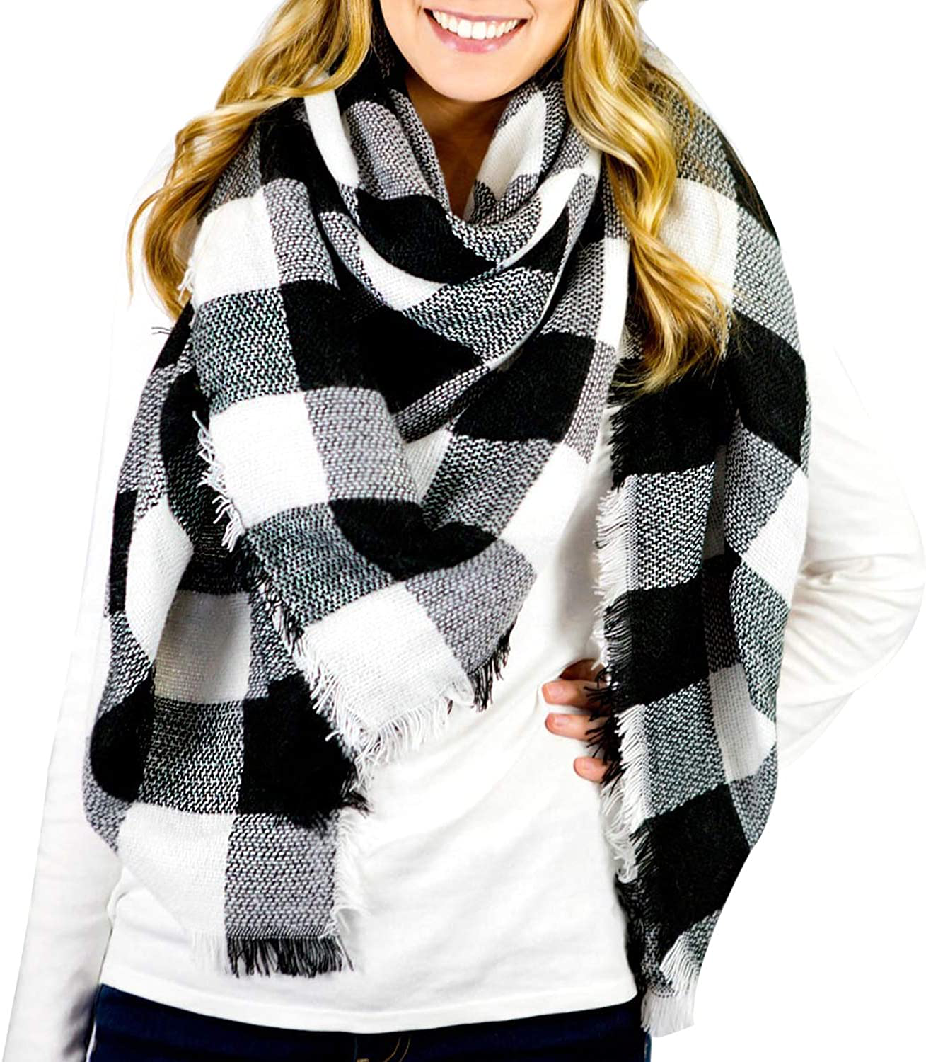 Trendy Plaid Blanket Scarf Women Big Oversized Long Scarves Warm Winter Tartan Checked Shawl Wrap Scarf Gift