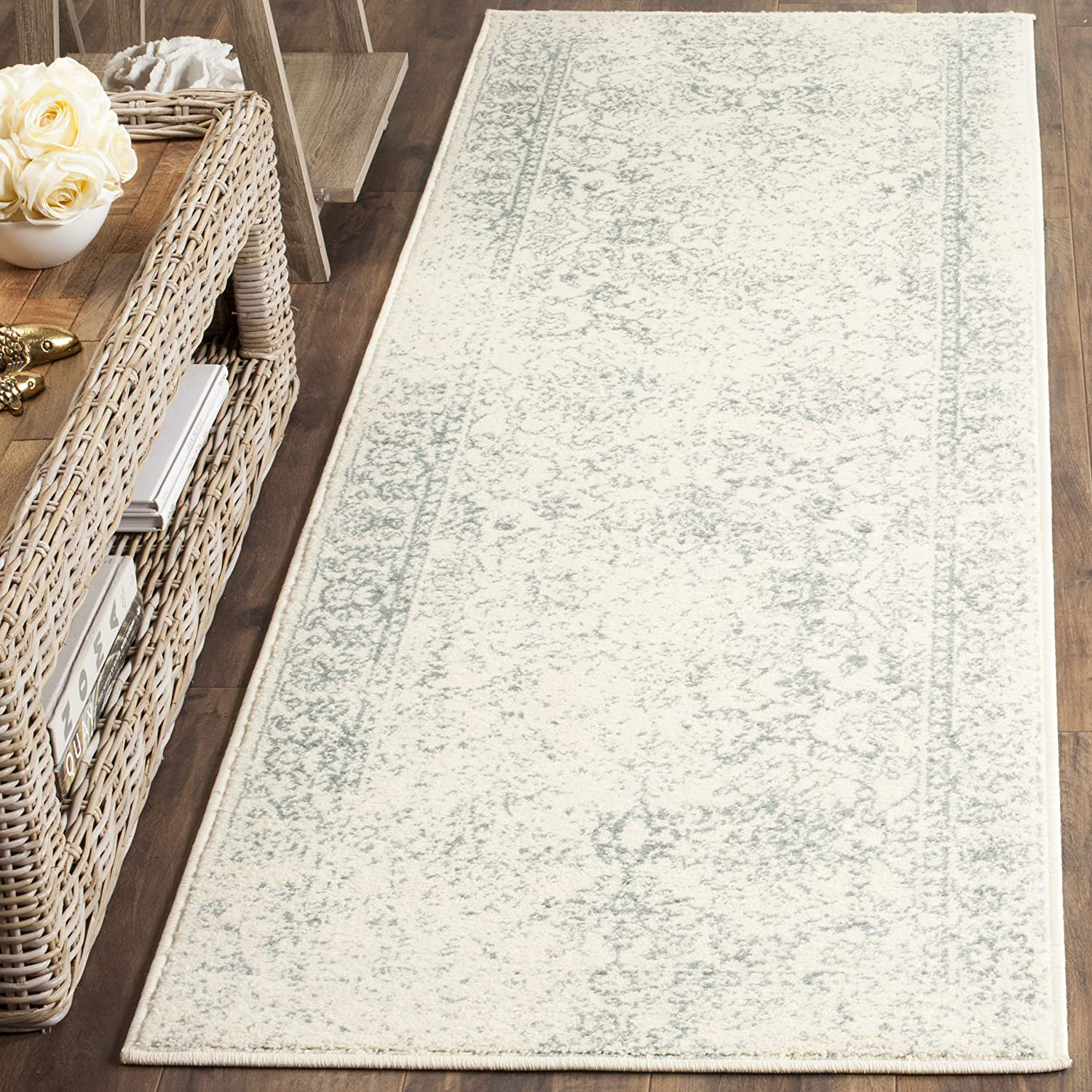 Safavieh Adirondack Collection ADR109S Oriental Distressed Non-Shedding Stain Resistant Living Room Bedroom Runner, 2'6" x 14' , Ivory / Slate