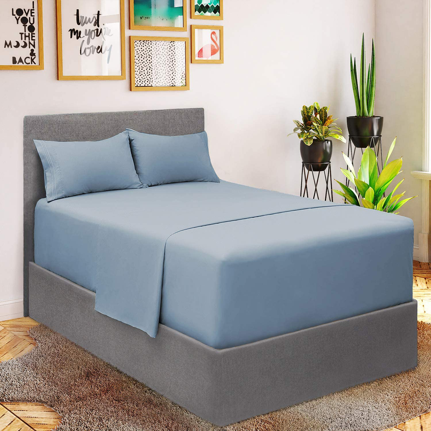 Mellanni Bed Sheet Set - Brushed Microfiber 1800 Bedding - Wrinkle, Fade, Stain Resistant - 3 Piece (Twin, Baby Blue)