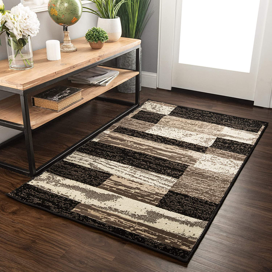 SUPERIOR Rockwood Modern Geometric Patchwork Polypropylene Indoor Area Rug or Runner with Jute Backing, 2'6" X 12', Chocolate