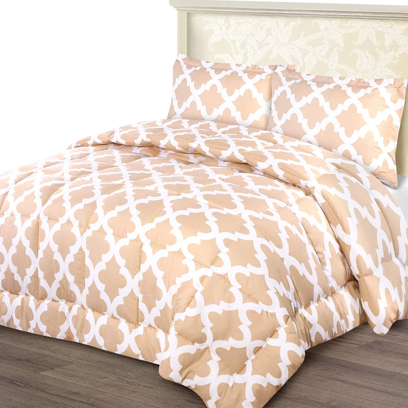 Printed Down Brushed Microfiber Bedding Comforter With Pillow Sham Set