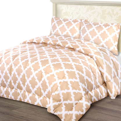 Printed Down Brushed Microfiber Bedding Comforter With Pillow Sham Set