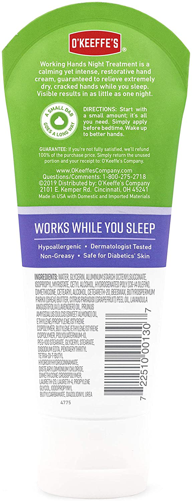 O'Keeffe's Working Hands Hand Cream, 3 Oz Tube and Night Treatment Hand Cream, White, 103002